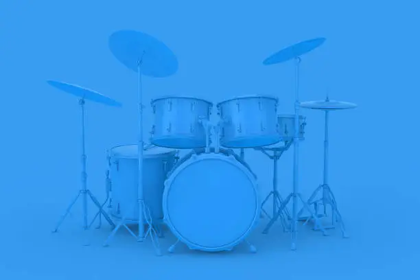 Photo of Abstract Blue Clay Style Professional Rock Black Drum Kit. 3d Rendering