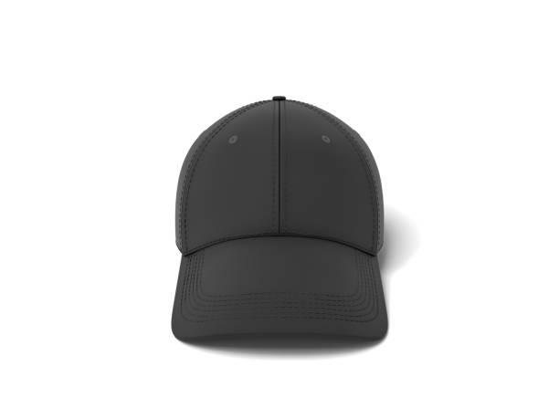 istock 3d rendering of a single black baseball cap with black stitching lying on a white background 1023889638