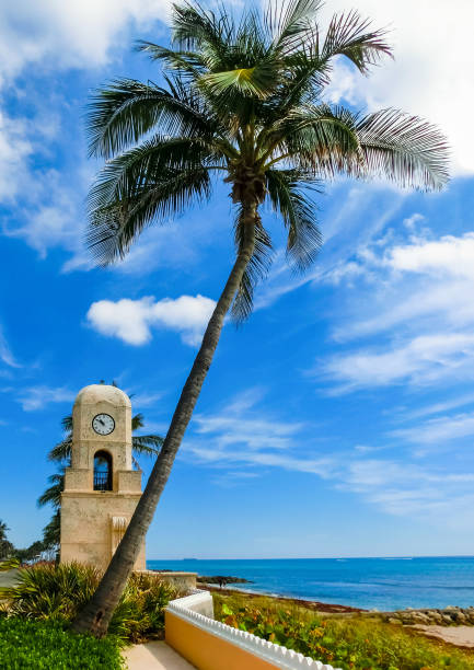 palm beach, florida, usa uhrenturm auf der worth avenue - prachtstraße stock-fotos und bilder