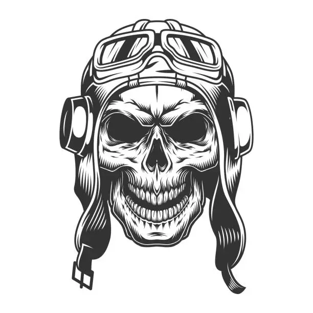 Vector illustration of Skull in the pilot helmet