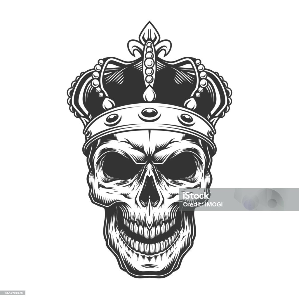 Skull in the crown Skull in the crown. Vector vintage illustration Crown - Headwear stock vector