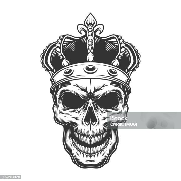 Skull In The Crown Stock Illustration - Download Image Now - Crown - Headwear, King - Royal Person, Skull