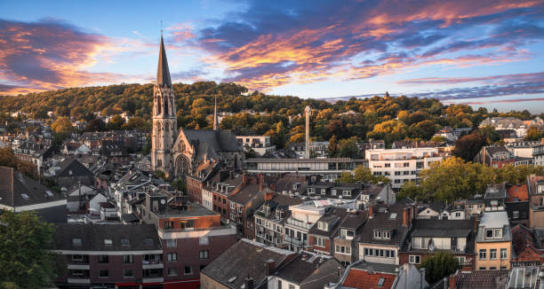 Lousberg in Aachen at sunrise With a height of 264 metres, the Lousberg is a striking elevation on the northern edge of the historic centre of the city of Aachen. aachen stock pictures, royalty-free photos & images