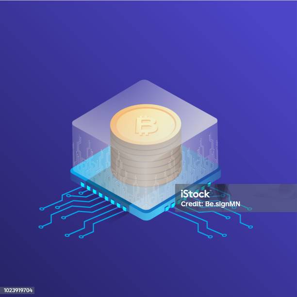 Bitcoin Chain Design Block Chain Technology Concept Illustration Bitcoin Mining Flat Design ...
