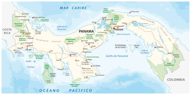 ilustrações, clipart, desenhos animados e ícones de estrada de panamá e mapa do parque nacional - panama