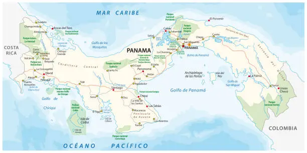 Vector illustration of panama road and national park map