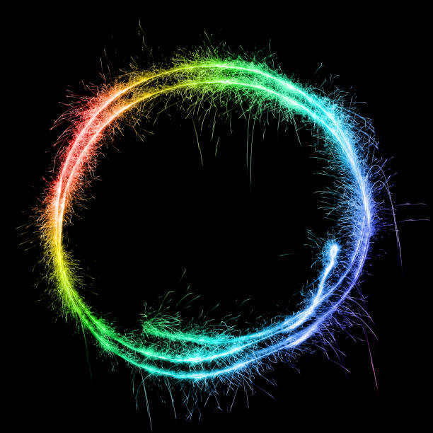 istock Round frame made of sparkler trace (multi colored) 1023923408
