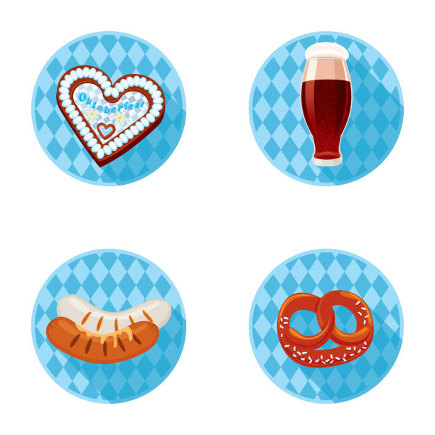 reihe von oktoberfest-icons - pretzel oktoberfest german culture beer stock-grafiken, -clipart, -cartoons und -symbole