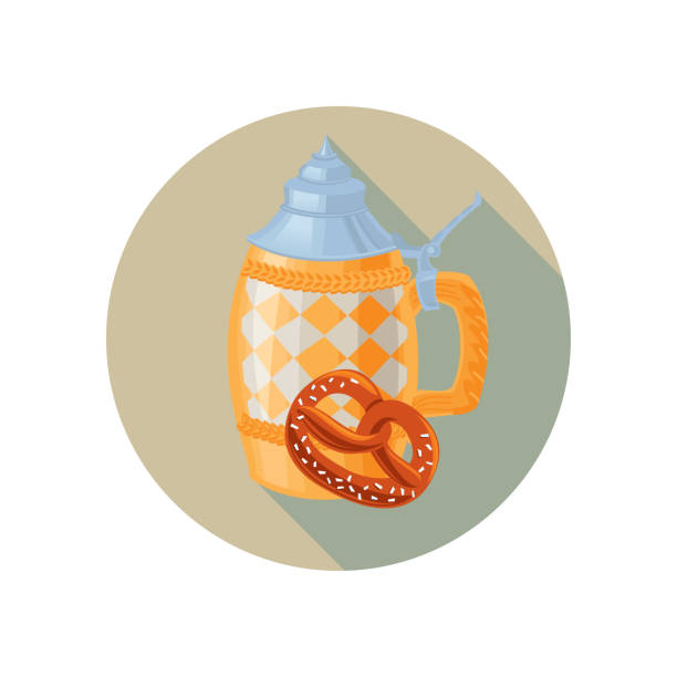 bier und brezel-symbol. oktoberfest - pretzel oktoberfest german culture beer stock-grafiken, -clipart, -cartoons und -symbole