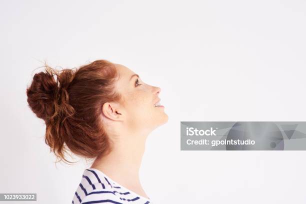 Side View Of Womans Face At Studio Shot Stock Photo - Download Image Now - Profile View, Women, One Woman Only