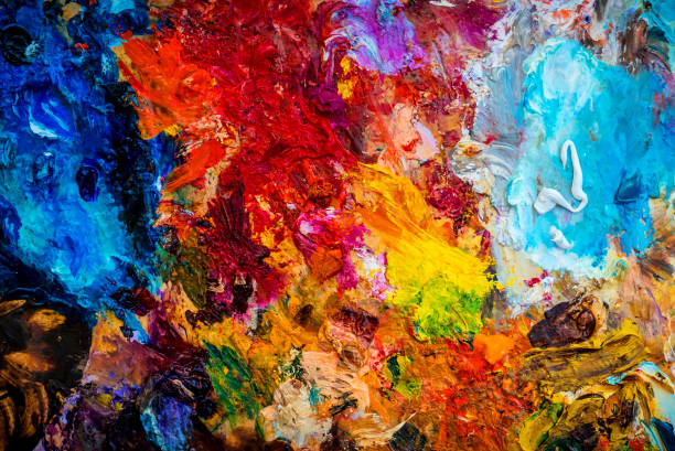 paleta de cores de óleo - artists canvas creativity multi colored colors - fotografias e filmes do acervo