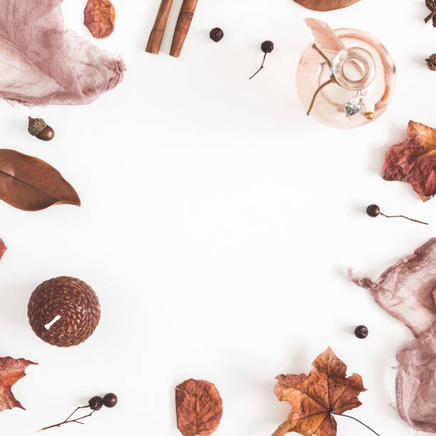 istock Autumn composition. Frame made of autumn things on white background. Flat lay, top view, square, copy space 1023939054
