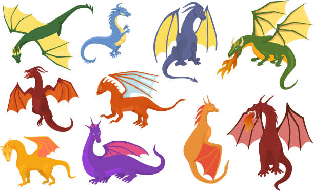 dragon cartoon vektor niedlich libelle dino charakter baby-dinosaurier für kinder märchen dino illustration kindisch set isolierten auf weißen hintergrund - dragon stock-grafiken, -clipart, -cartoons und -symbole