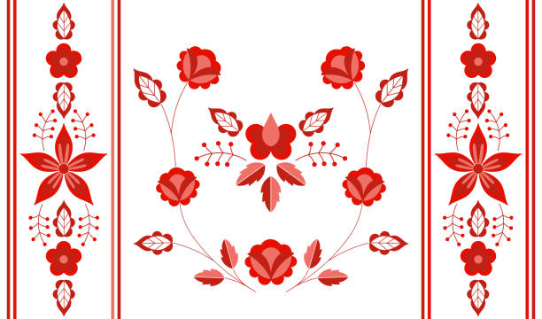 ilustrações de stock, clip art, desenhos animados e ícones de polish folk pattern vector. floral ethnic ornament. slavic eastern european print. red flower design for bolster pillow case, gypsy interior textile, boho blanket, bohemian rug, rustic wedding card. - pillow cushion embroidery homewares