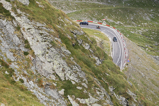 The Transfagarasan road, a paved mountain road crossing the southern section of the Carpathian Mountains of Romania