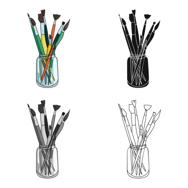 Vector illustration of Paintbrushes for painting in the jar icon in cartoon style isolated on white background. Artist and drawing symbol stock vector illustration web