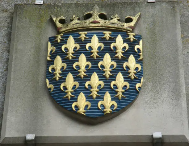 Photo of Crown and lily fleur-de-lis on a facade  French monarchy