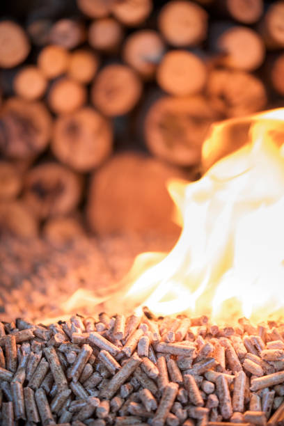 istock Wooden pellets in flames 1023967116