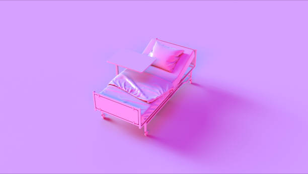 istock Pink Hospital Bed with Bed Side Table 1023987642