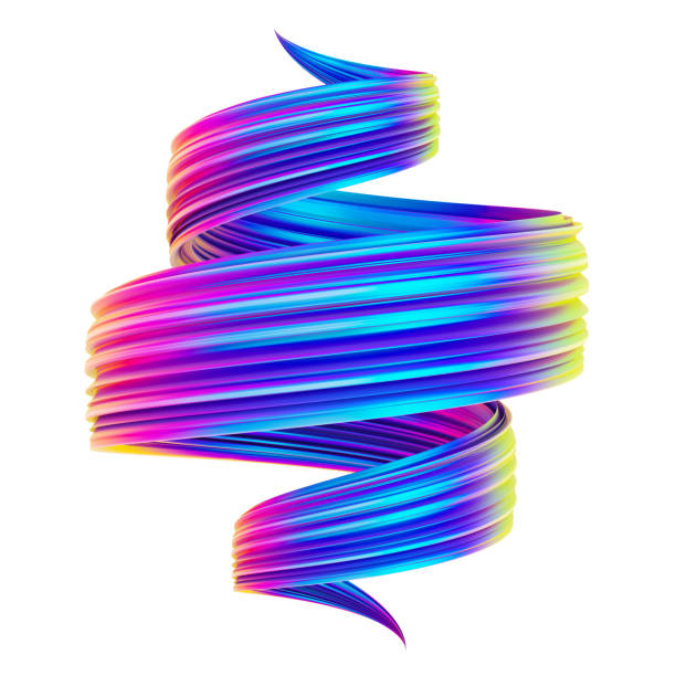 istock Bright holographic abstract spiral twisted shape 3D brush stroke 1023991178