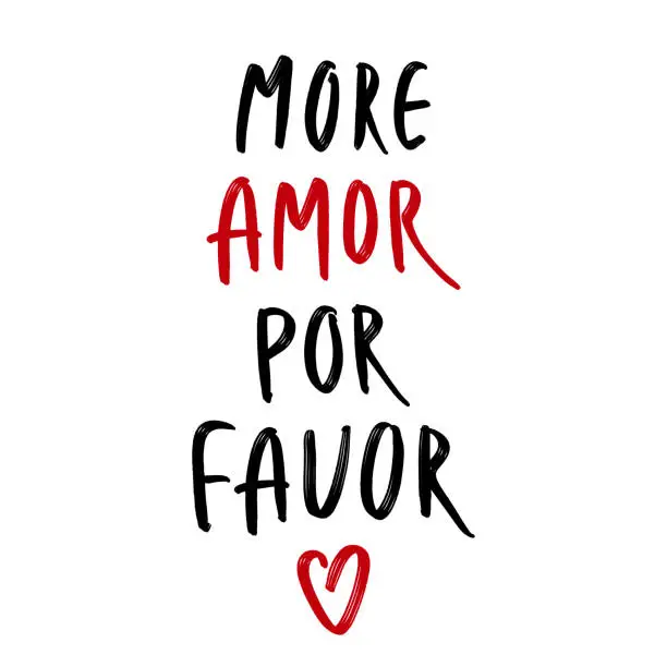 Vector illustration of Hand drawn lettering isolated on the white background with words: more amor por favor.