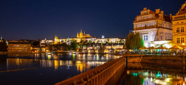 istock Prague by night. Prague Castle and Charles Bridge reflected in Vltava River. View from Smetana Embankment. Praha, Czech Republic 1024004186