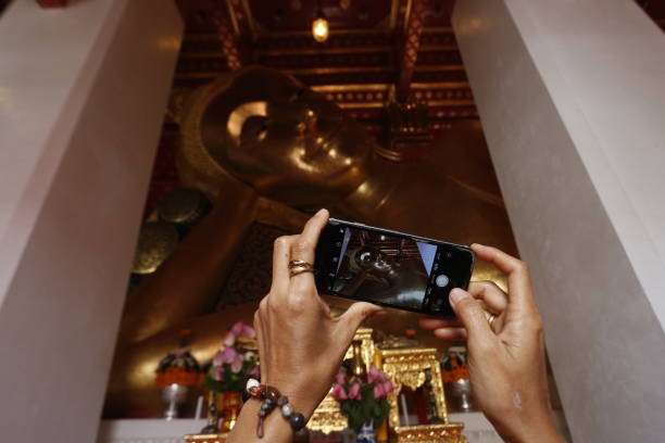 A reclining Buddha is seen at Wat Pa Mok Worawihan in Ang Thong province, north of Bangkok