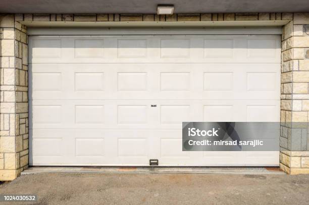 Garage Door Stock Photo - Download Image Now - Garage, Door, White Color