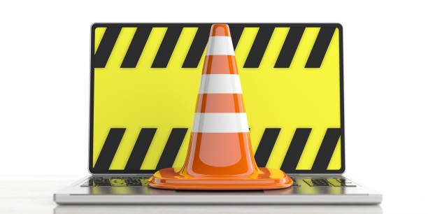 istock Traffic cone on a laptop, 3d illustration 1024045082