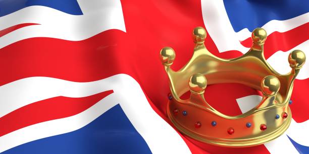 istock Golden crown on UK flag.3d illustration 1024045138