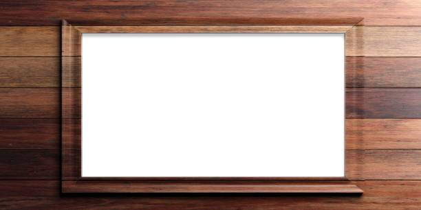 istock Wooden frame on wooden background. 3d illustration 1024045282