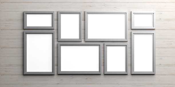 istock Silver frames on wooden background. 3d illustration 1024045300
