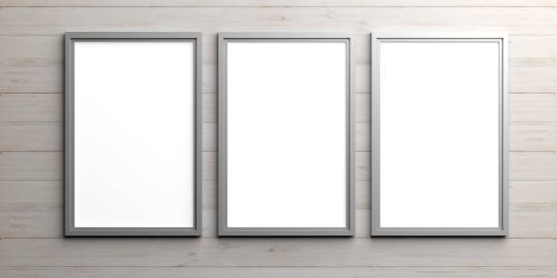 istock Silver frames on wooden background. 3d illustration 1024045320