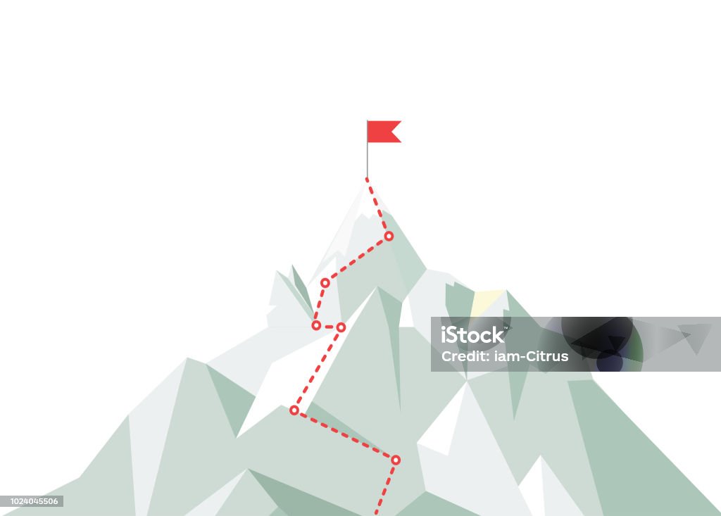 Mountain climbing route to peak. Business journey path in progress to peak of success. Climbing road to top. Vector illustration. Mountain climbing route to peak. Business journey path in progress to peak of success. Climbing road to top. Vector illustration Mountain stock vector