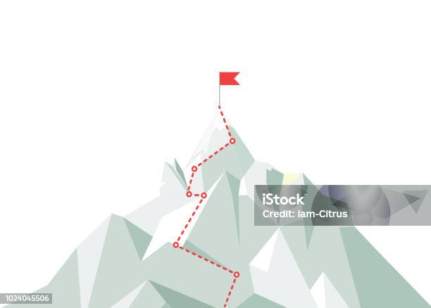 Mountain Climbing Route To Peak Business Journey Path In Progress To Peak Of Success Climbing Road To Top Vector Illustration Stock Illustration - Download Image Now
