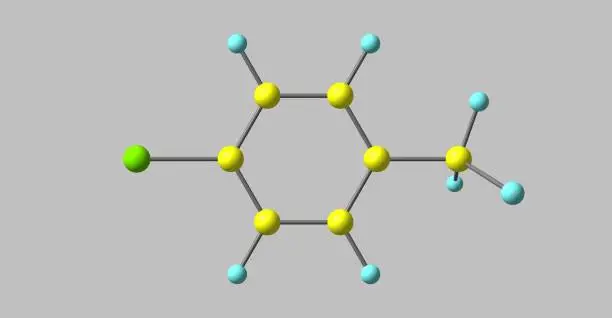 Photo of 4-chlorotoluene molecular structure isolated on grey