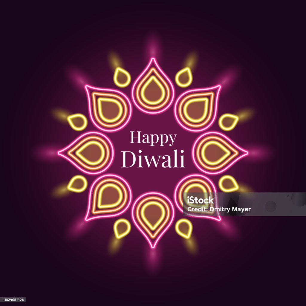 Happy Diwali Banner In Bright Neon Style Stock Illustration ...