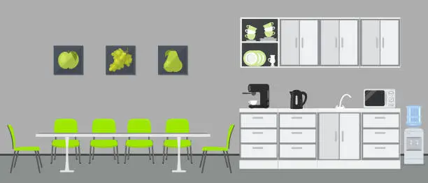 Vector illustration of Office kitchen. Dining room in office