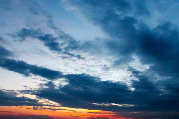 The evening sky with clouds at sunset is the beginning of the night
