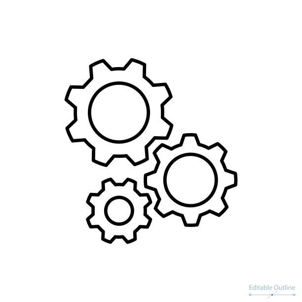 ikona koła zębatego, ikona konspektu, usługi biznesowe, pomoc techniczna, sprzęt, konfiguracja, centrum wsparcia - centrum_& stock illustrations