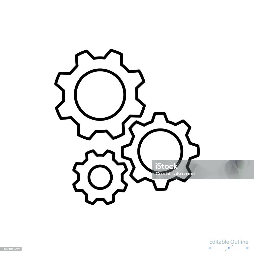 Gear icon, Outline icon, Business services, Technical help, Gear, Configuration, Support center Gear - Mechanism stock vector