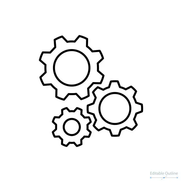 Vector illustration of Gear icon, Outline icon, Business services, Technical help, Gear, Configuration, Support center