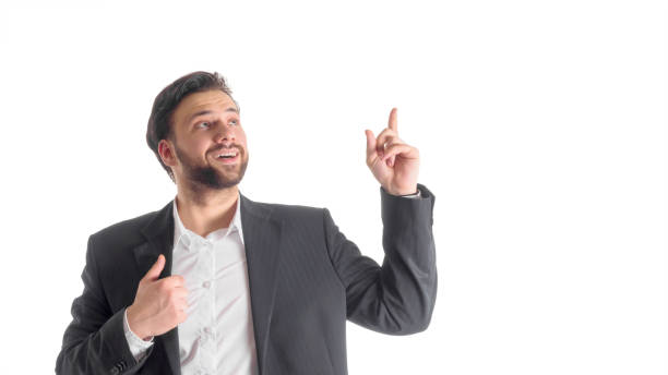 istock Businessman isolated over white background presenting copyspace. Idea 1024061528