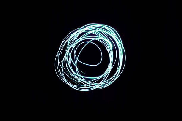 Circular Light Painted Shapes With Green Flashlight At Night A long exposure shot of circular light painted shapes with a green flashlight at night. flaming o symbol stock pictures, royalty-free photos & images