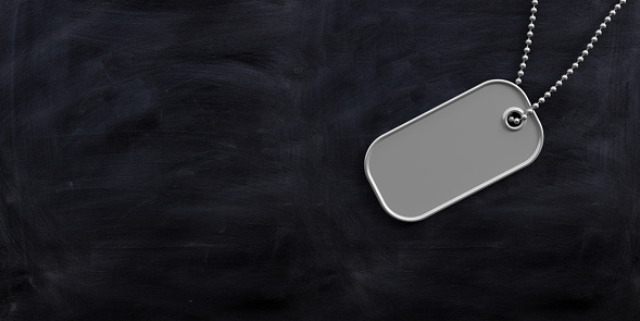 Military concept, Blank identification dog tag on black background. 3d illustration