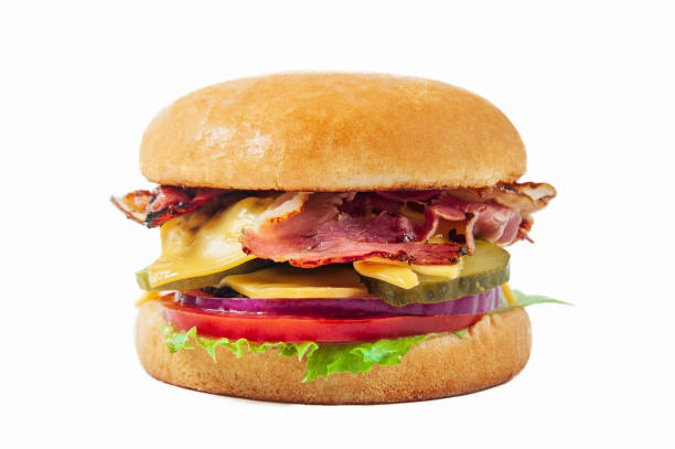 istock bacon burger with cheese and vegetables isolated at white background 1024065092