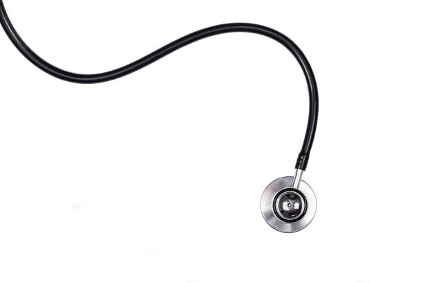 close-up de um estetoscópio - stethoscope medical instrument isolated single object - fotografias e filmes do acervo