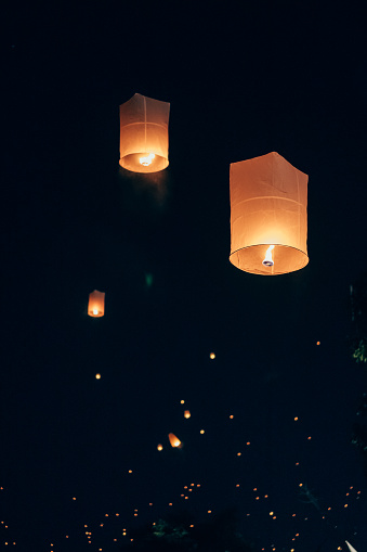 Loi Krathong Floating Lanterns in Chiangmai,Thailand