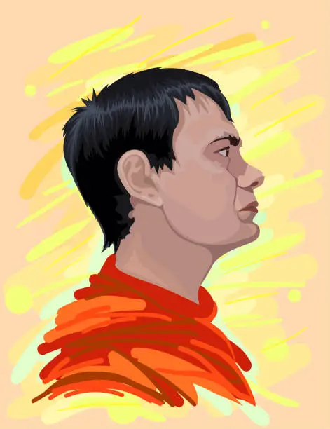 Vector illustration of Fashionable vector illustration portrait of a profile of a modern handsome male in Impressionist style