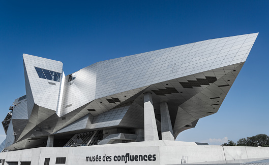LYON, FRANCE - August 21, 2018: Modern architecture of Musee des Confluences in Lyon, France.
